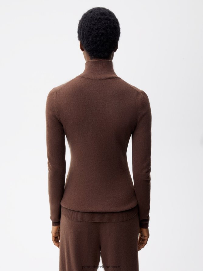 Women Pangaia Clothes Recycled Cashmere Fitted Turtleneck Top TT8Z42121 Chestnut Brown