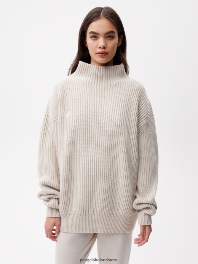Women Pangaia Clothes Recycled Cashmere Funnel - Neck Sweater TT8Z4285 Oatmeal