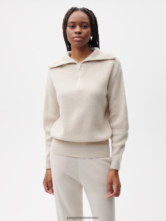 Women Pangaia Clothes Recycled Cashmere Half Zip Sweater TT8Z42102 Oatmeal