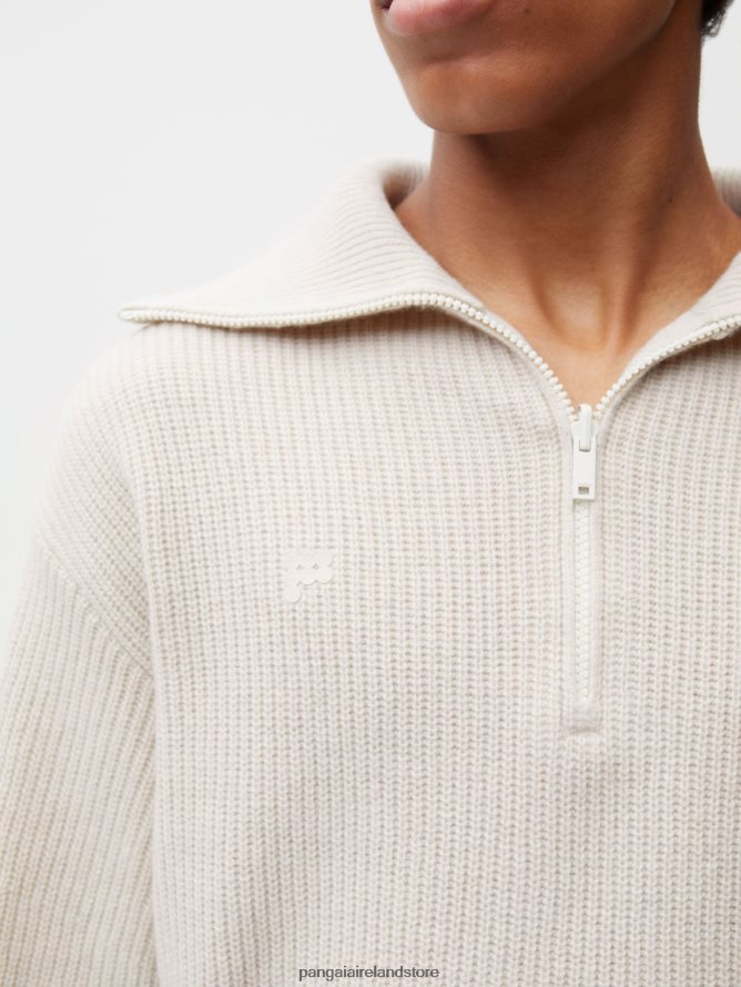 Women Pangaia Clothes Recycled Cashmere Half Zip Sweater TT8Z42102 Oatmeal