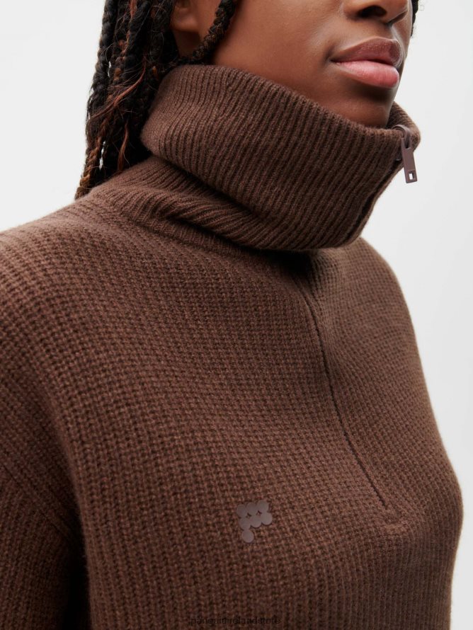 Women Pangaia Clothes Recycled Cashmere Half Zip Sweater TT8Z42114 Chestnut Brown