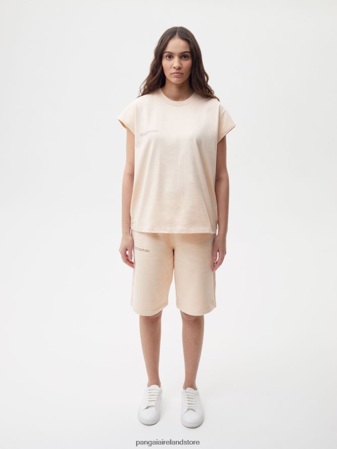 Women Pangaia Clothes Organic Cotton Cropped Shoulder T-Shirt With C-Fiber Core TT8Z42174 Sand