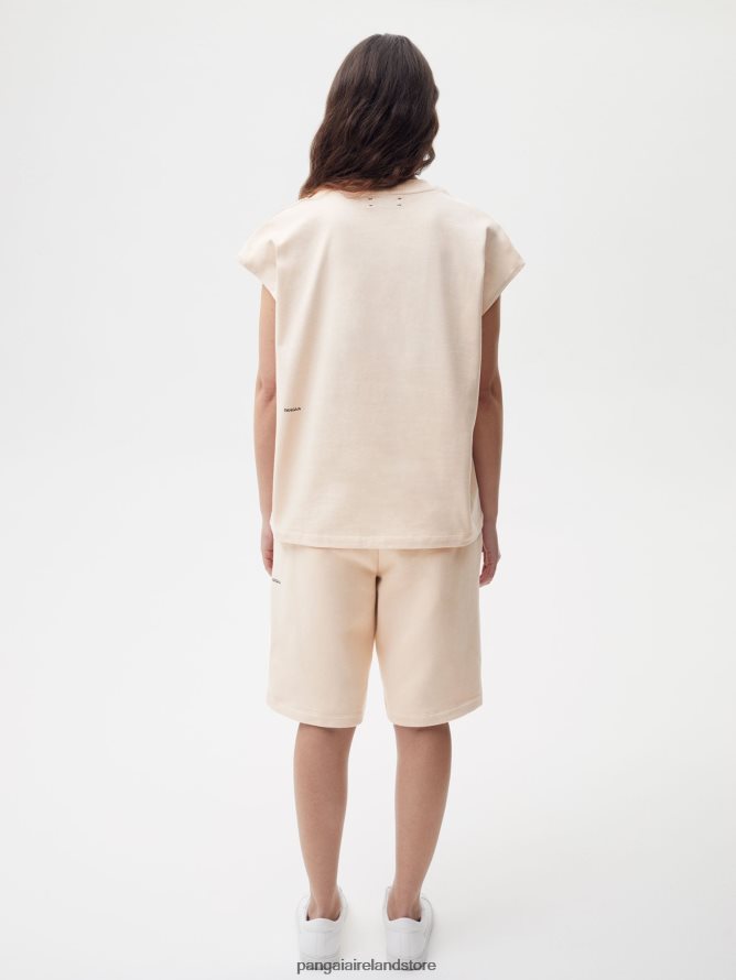 Women Pangaia Clothes Organic Cotton Cropped Shoulder T-Shirt With C-Fiber Core TT8Z42174 Sand