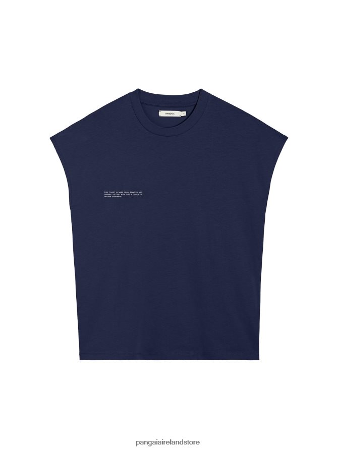 Women Pangaia Clothes Organic Cotton Cropped Shoulder T-Shirt With C-Fiber Core TT8Z42191 Navy Blue