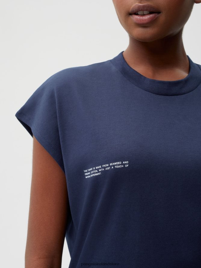 Women Pangaia Clothes Organic Cotton Cropped Shoulder T-Shirt With C-Fiber Core TT8Z42191 Navy Blue