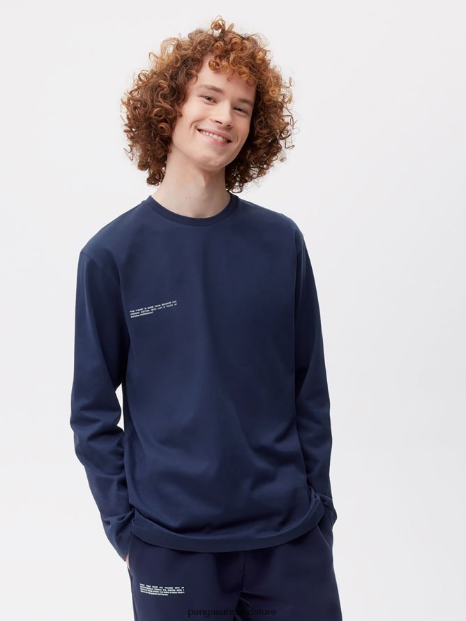 Women Pangaia Clothes Organic Cotton Long Sleeve T-Shirt With C-Fiber TT8Z42149 Navy Blue