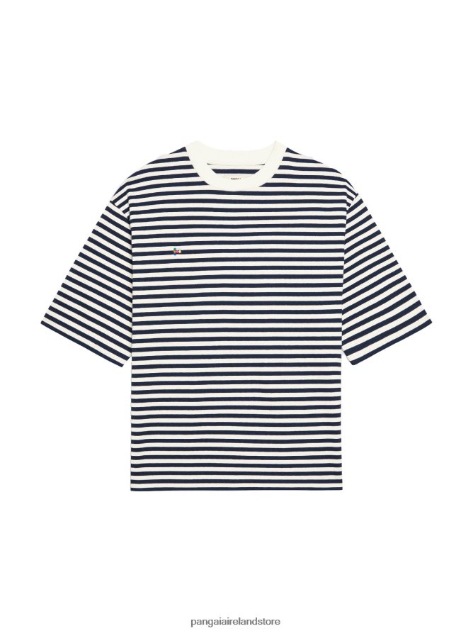 Women Pangaia Clothes Recycled Cotton Stripe Boxy T-Shirt TT8Z42138 Navy Blue