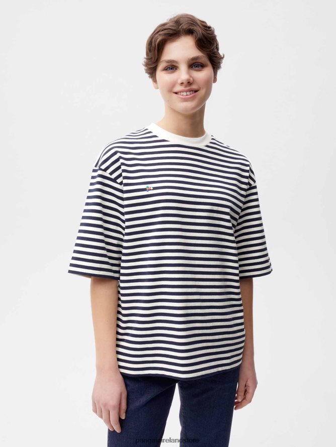 Women Pangaia Clothes Recycled Cotton Stripe Boxy T-Shirt TT8Z42138 Navy Blue