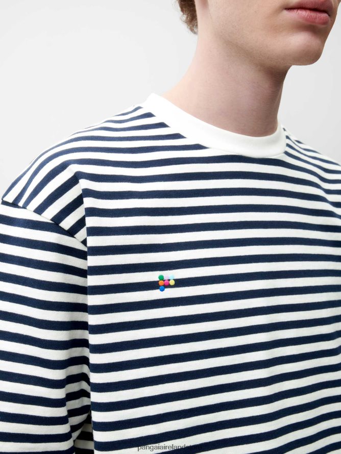 Women Pangaia Clothes Recycled Cotton Stripe Boxy T-Shirt TT8Z42138 Navy Blue