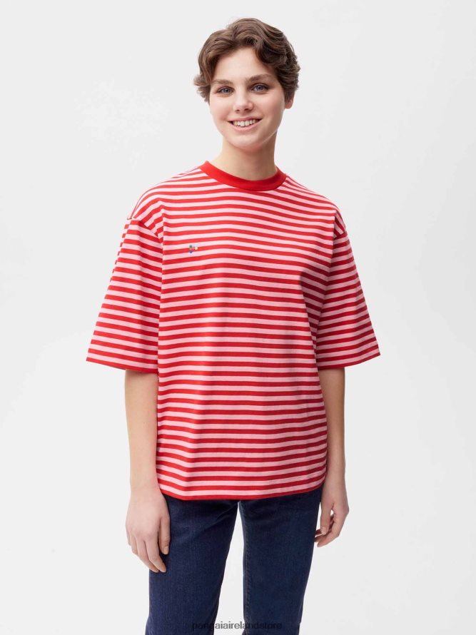 Women Pangaia Clothes Recycled Cotton Stripe Boxy T-Shirt TT8Z42207 Jasper Red