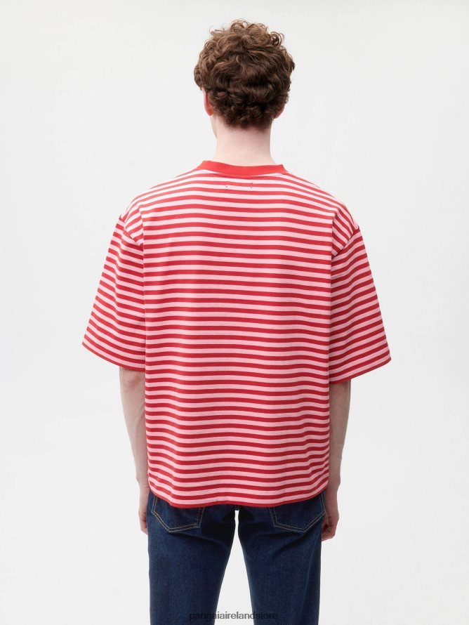 Women Pangaia Clothes Recycled Cotton Stripe Boxy T-Shirt TT8Z42207 Jasper Red
