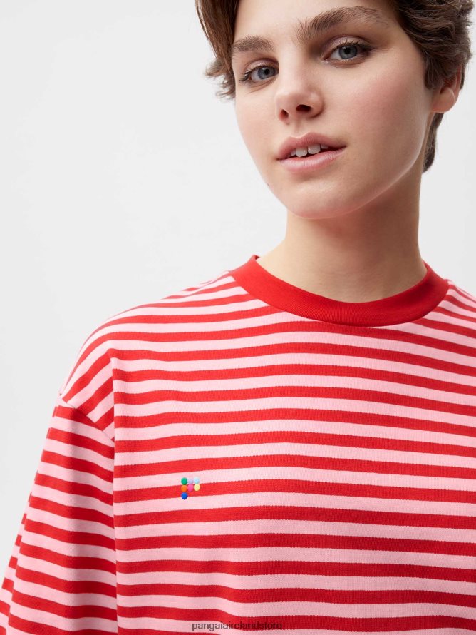 Women Pangaia Clothes Recycled Cotton Stripe Boxy T-Shirt TT8Z42207 Jasper Red