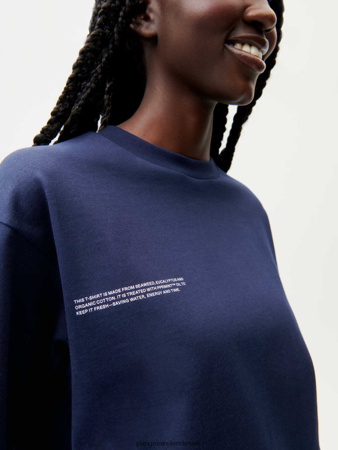 Women Pangaia Clothes Relaxed Fit Organic Cotton T-Shirt With C-Fiber TT8Z42185 Navy Blue