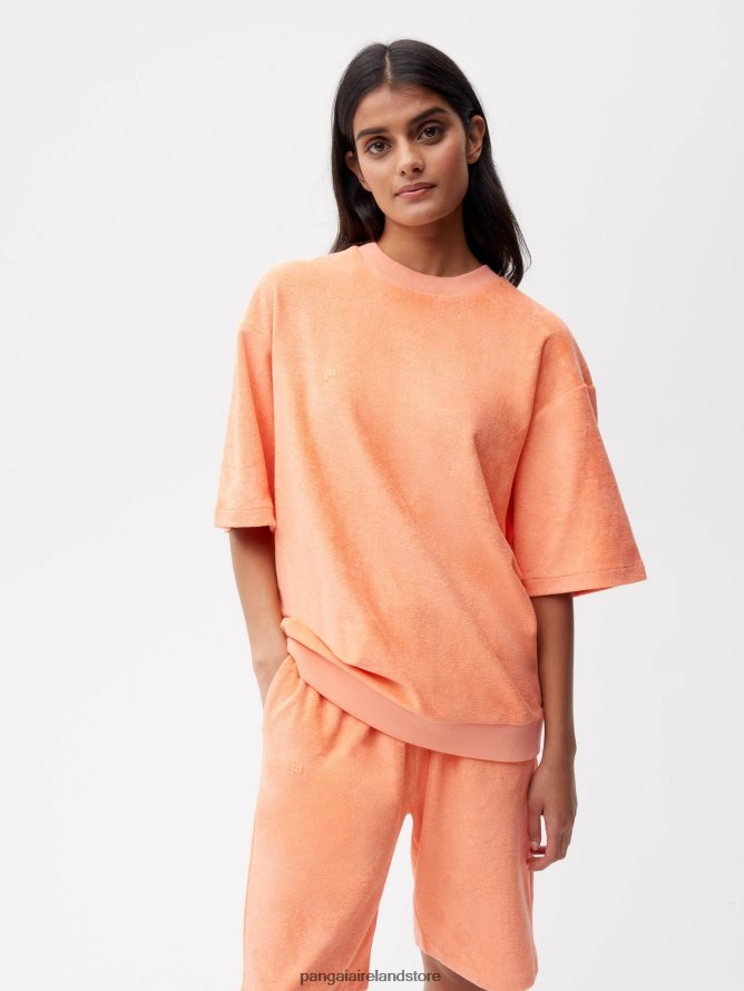 Women Pangaia Clothes Towelling T-Shirt TT8Z42163 Peach Perfect
