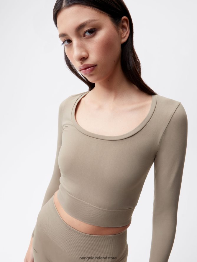 Women Pangaia Clothes Motion Long - Sleeved Top TT8Z42189 Taupe