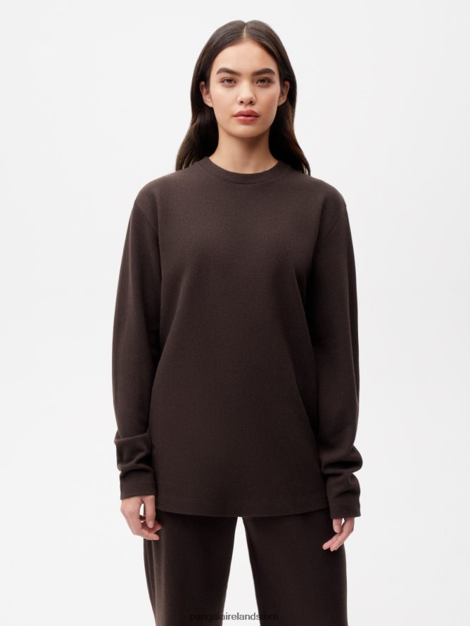 Women Pangaia Clothes Recycled Wool Jersey Long - Sleeve Top TT8Z42200 Chestnut Brown