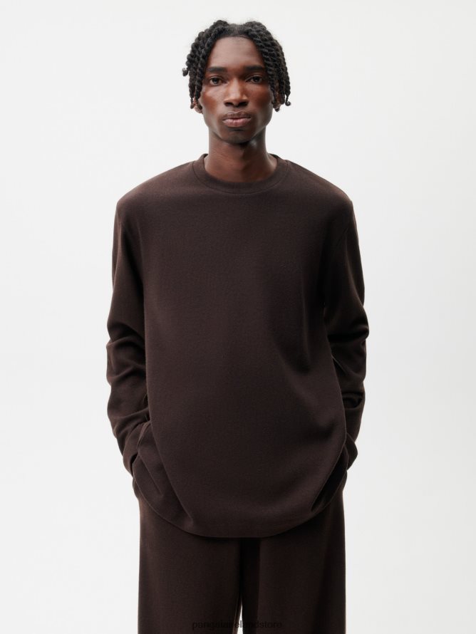 Women Pangaia Clothes Recycled Wool Jersey Long - Sleeve Top TT8Z42200 Chestnut Brown