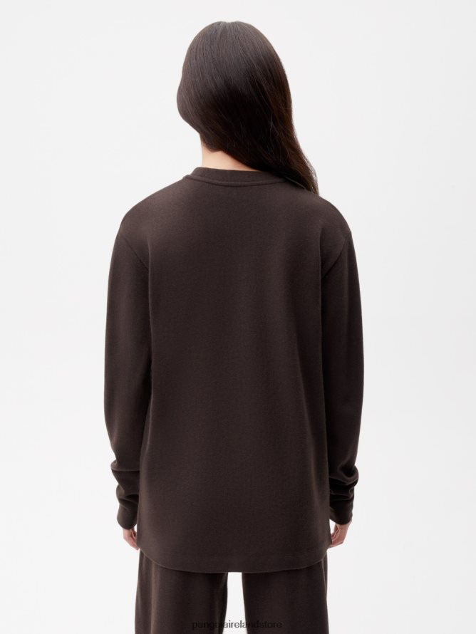 Women Pangaia Clothes Recycled Wool Jersey Long - Sleeve Top TT8Z42200 Chestnut Brown